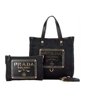 Prada Black and Gold Tote with Pouch